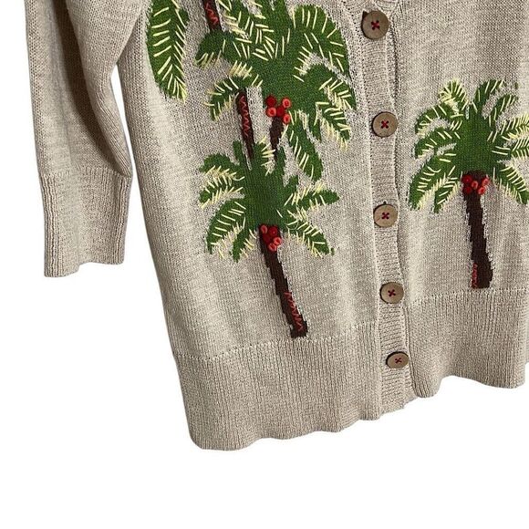 J. Jill Linen Blend Embroidered Palm Tree Button Front Cardigan Cream Size Small - Picture 6 of 11